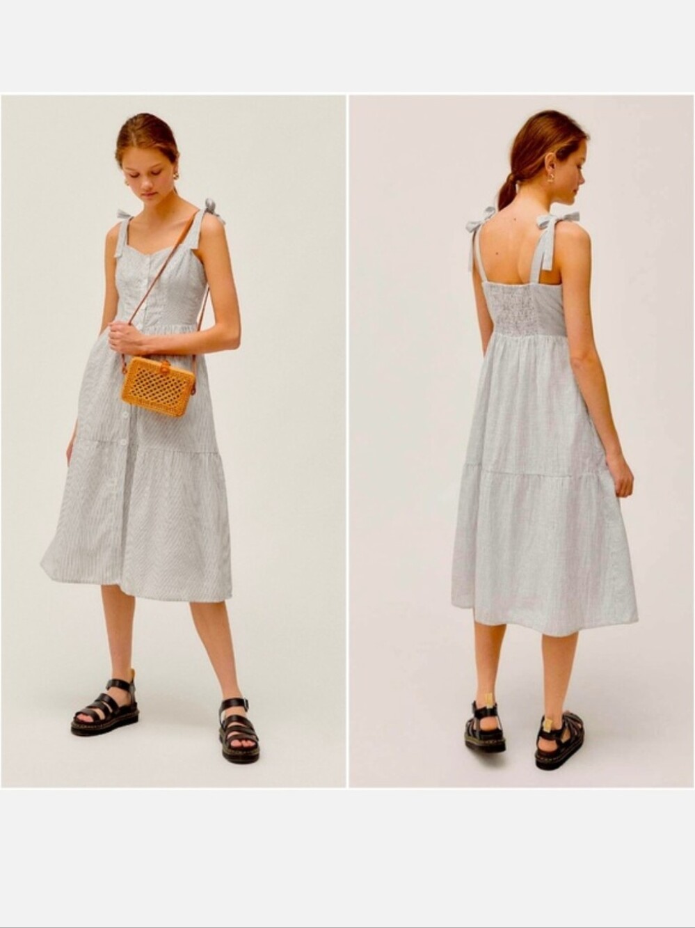Urban Outfitters Positano Striped Button Front Midi Dress Small 100% Cotton